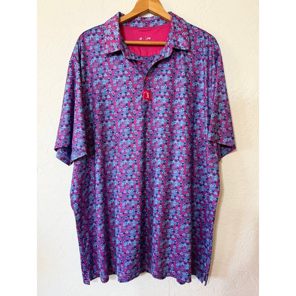 Bogey Bros Mens XXL Golf Polo Shirt Pink Purple Blue Geometric Scale Print P26